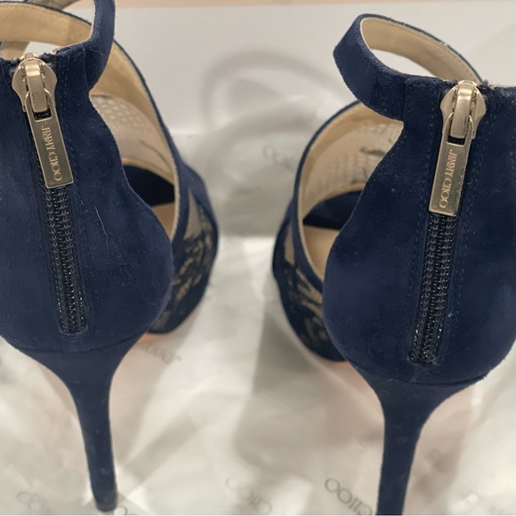 Jimmy Choo Vantage Suede Lace Navy Heels size 6 - Picture 9 of 10